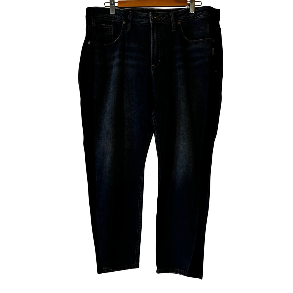 Silver Jeans Co Vintage Slim Dark Wash Tuxedo Stripe Jeans Womens 14 L27